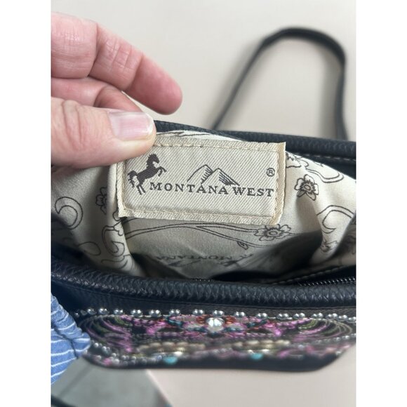 Montana West Sugar Skull Collection Black Conceal Carry Crossbody Embroidered - Picture 12 of 15